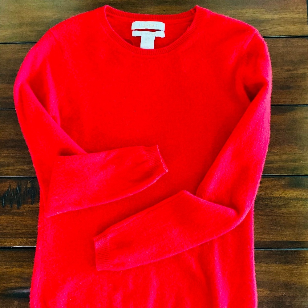 Ellen Tracy Red Cashmere Crew Neck Sweater